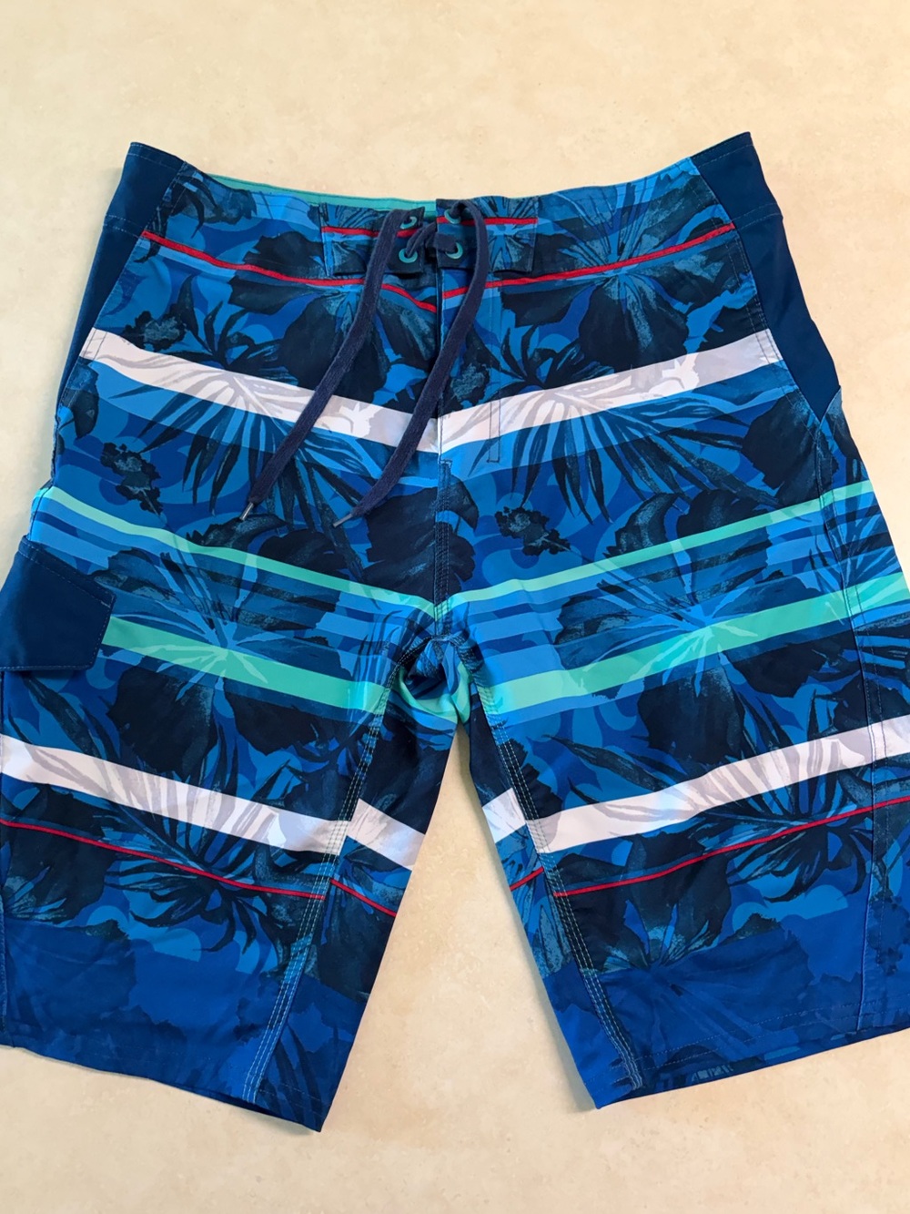 Men's Blue Tropical Stripe Swim Trunks